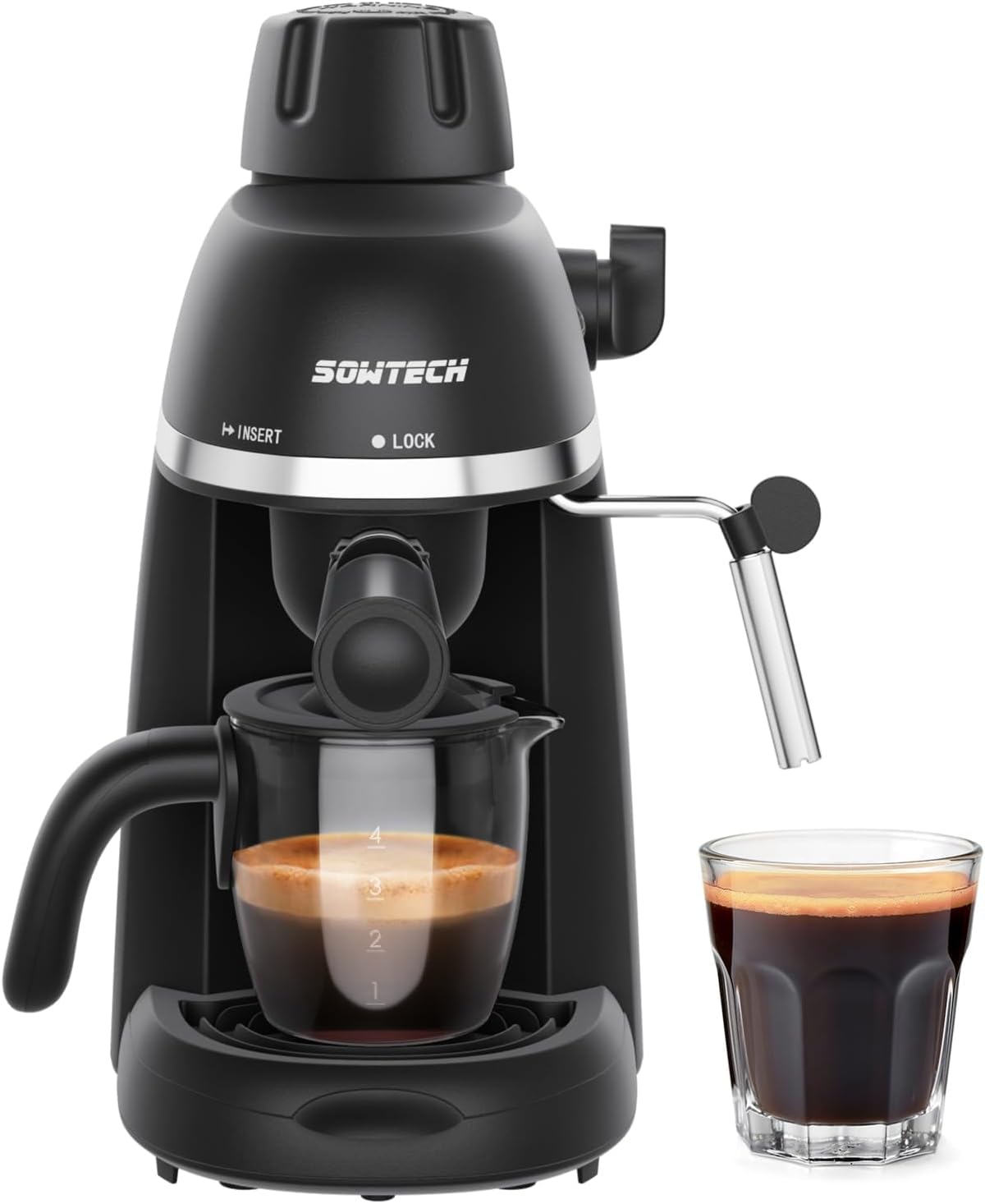 Sowtech 3.5 Bar Espresso Cappuccino Machine — One-Knob, 1–4 Cups, Milk Frother, 800W